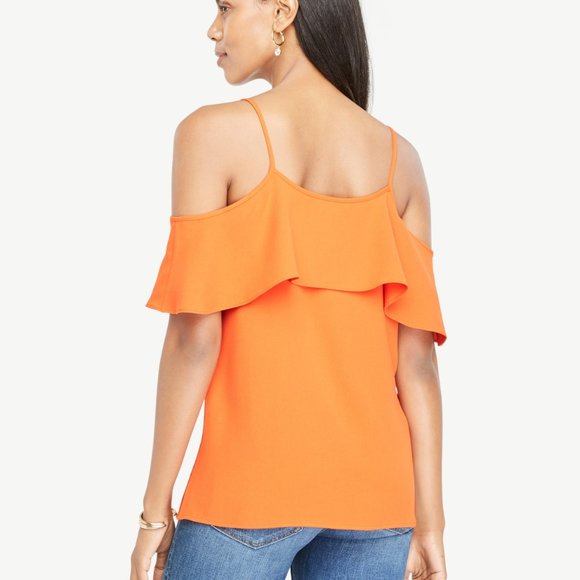 NWT Ann Taylor Cold Shoulder Ruffle V Neck Top XS - Picture 2 of 7